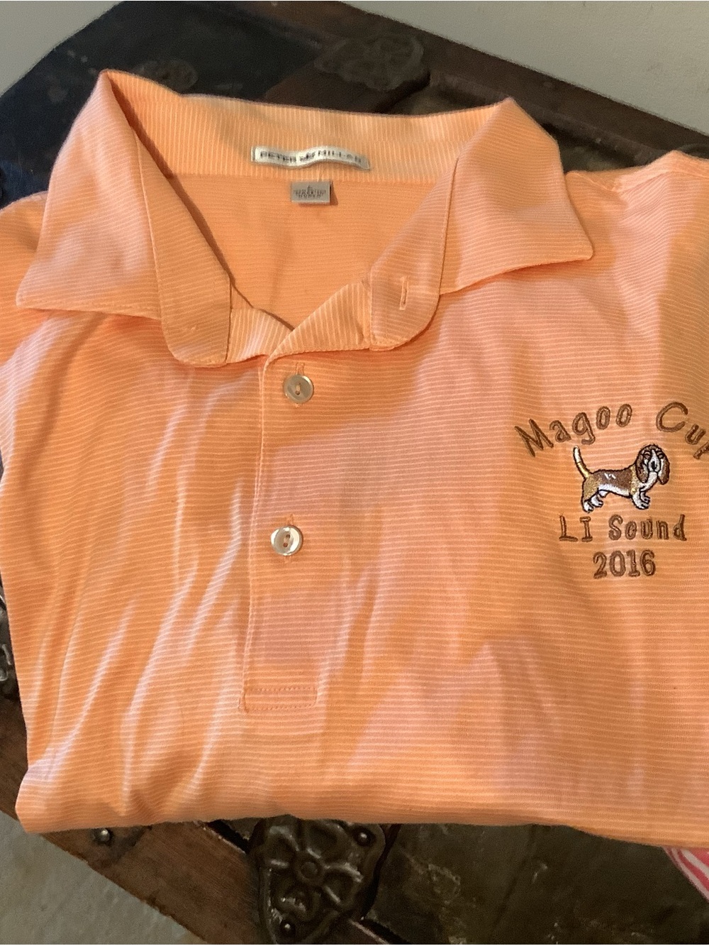 Peter Millar Summer Comfort Stripped Golf Polo Shirt Logo - Sz L - NOS